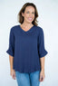 Navy Wooden Button Top