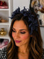 Navy Flower Looped Headband