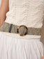 Black/White Acrylic Round Buckle Straw Belt