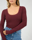 Washed Rib Scoop Neck Long Sleeve Top
