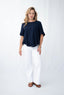 Linen Blend Navy Frill Top