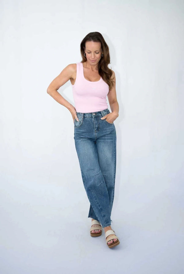 Ribbed Bow Embroidered Tank Top Asst Colours