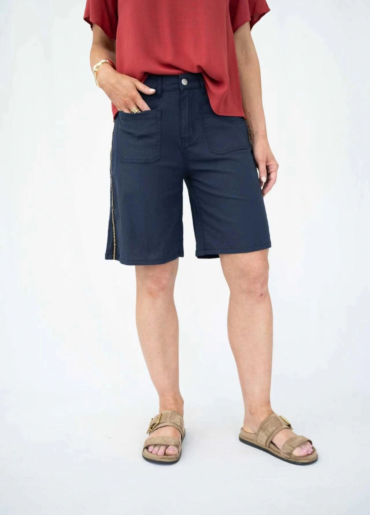 Navy Tape Detail Shorts Main image