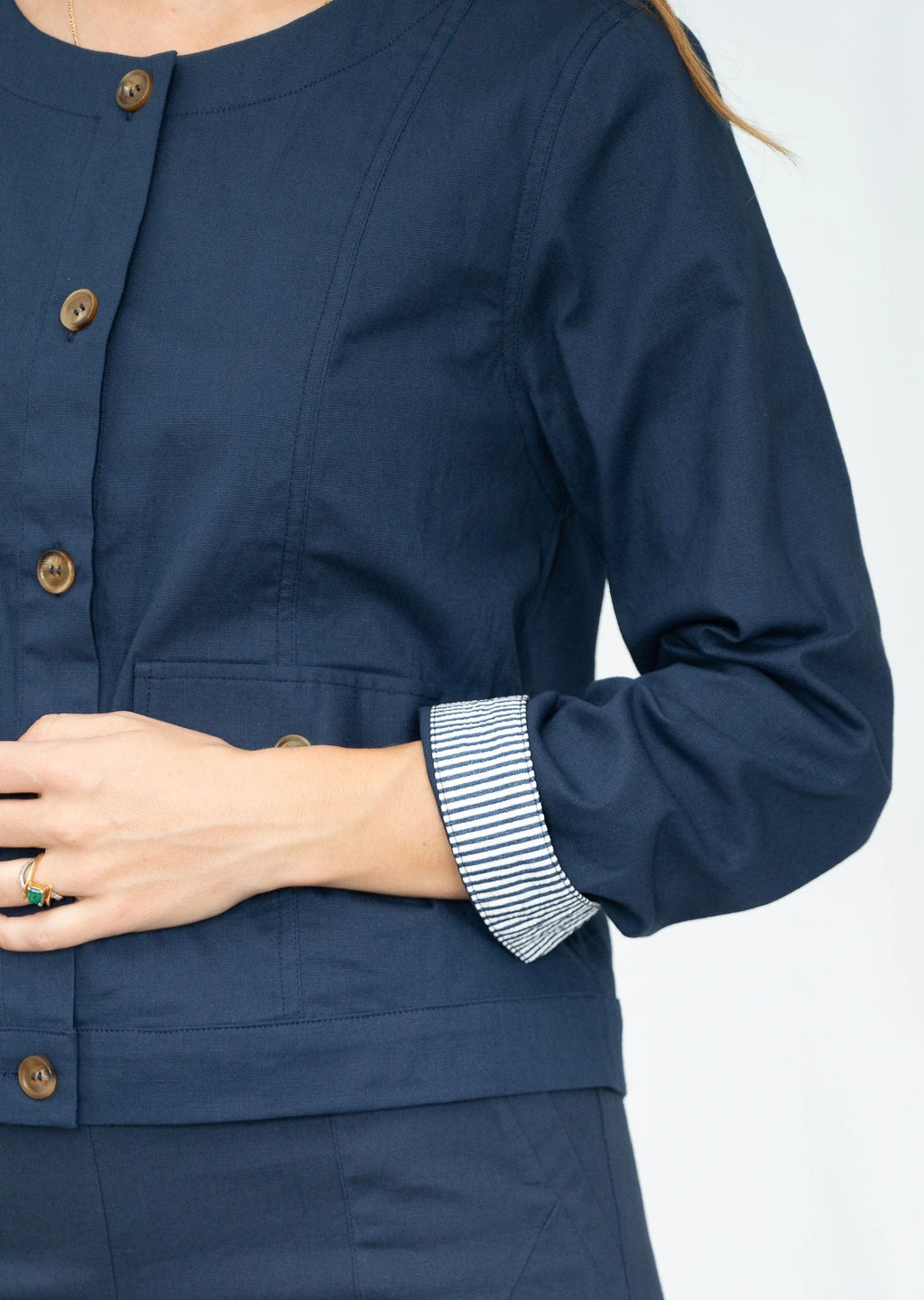 Navy Striped Cuff Detail Jacket