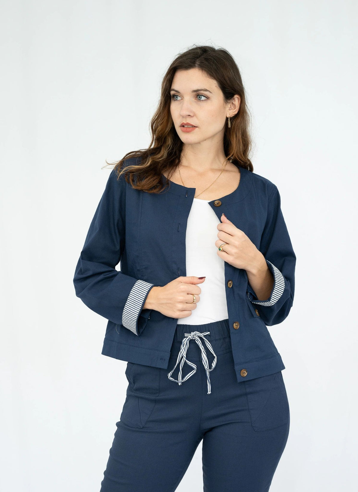 Navy Striped Cuff Detail Jacket Main image