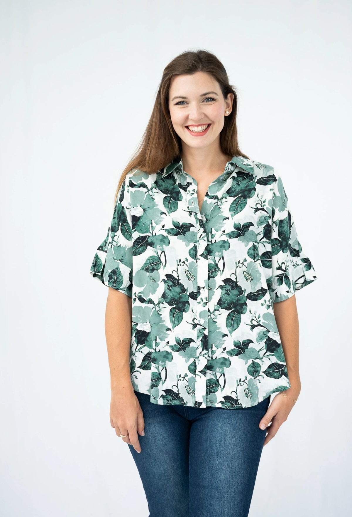 Forest Green Floral Shirt Main image