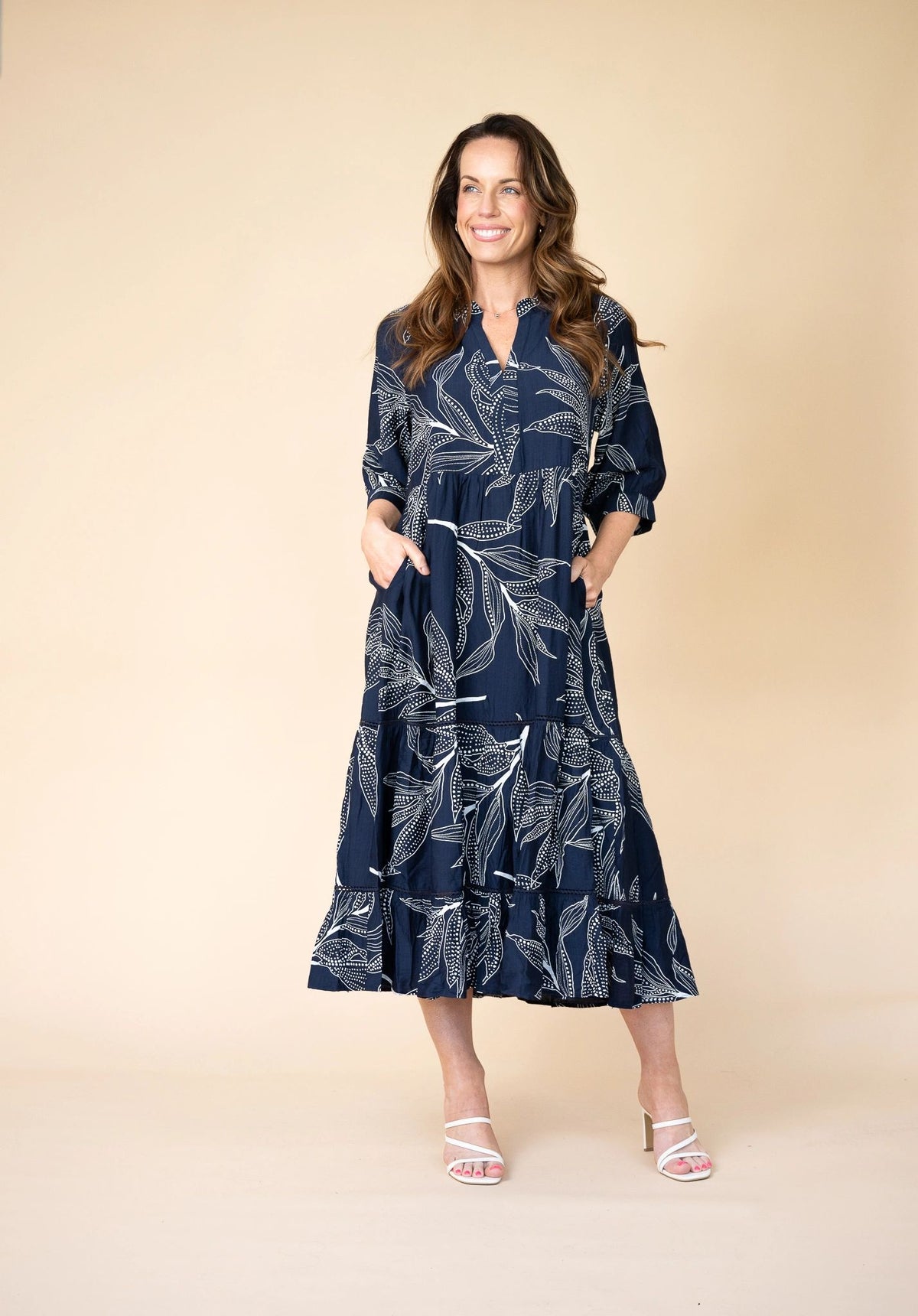 Navy Leaf Tiered Dress Main image