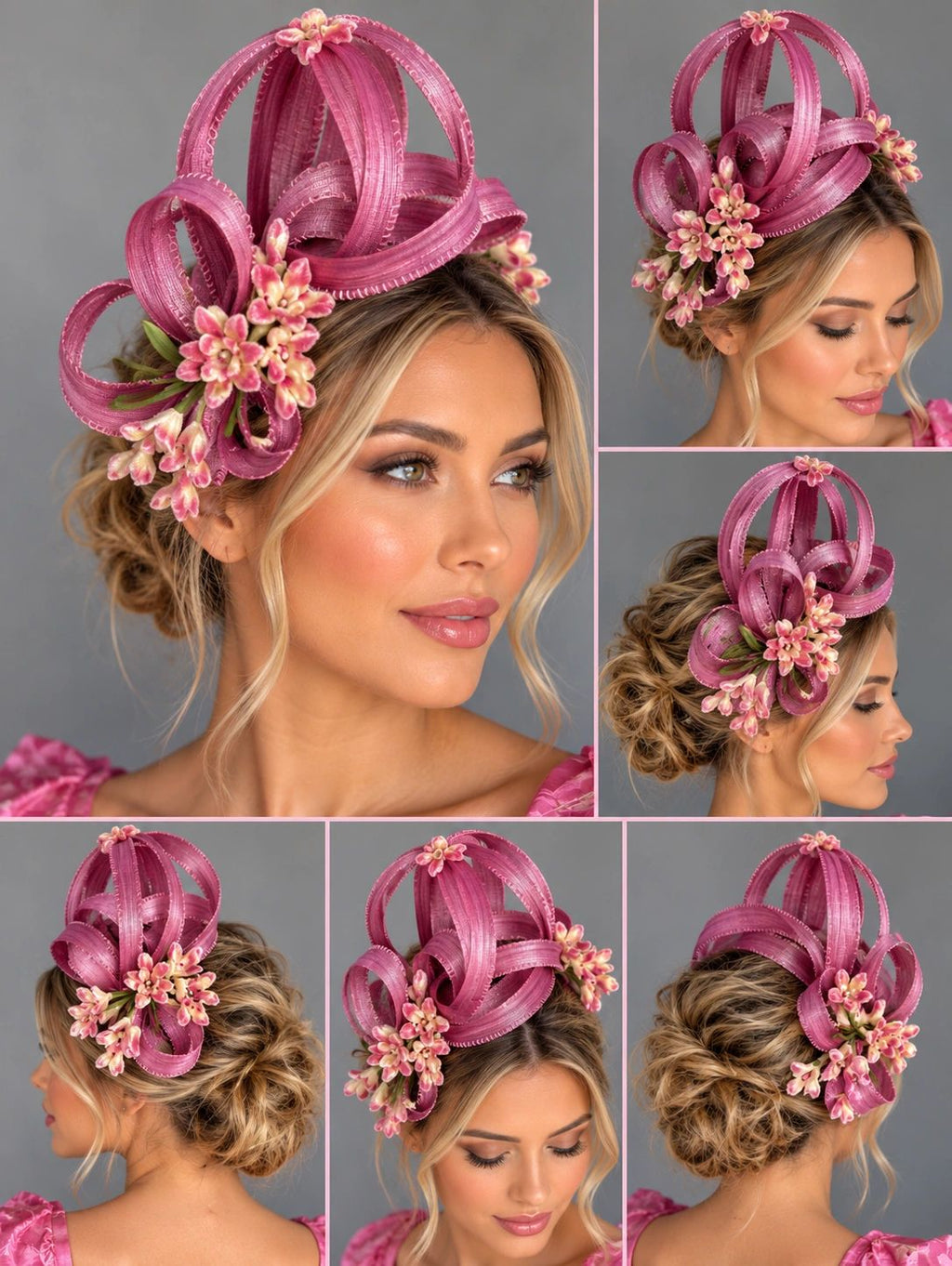 Pink/Purple Silk Abica Looped And Vintage Flower Headband