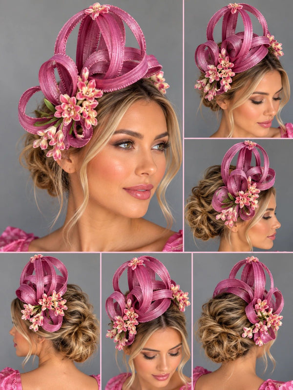 Pink/Purple Silk Abica Looped And Vintage Flower Headband