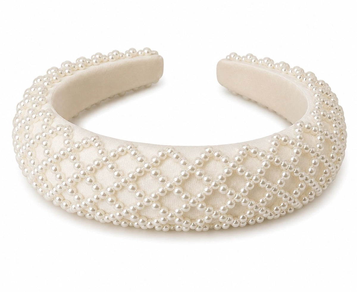 White Pearl Cross Pattern Headband Main image