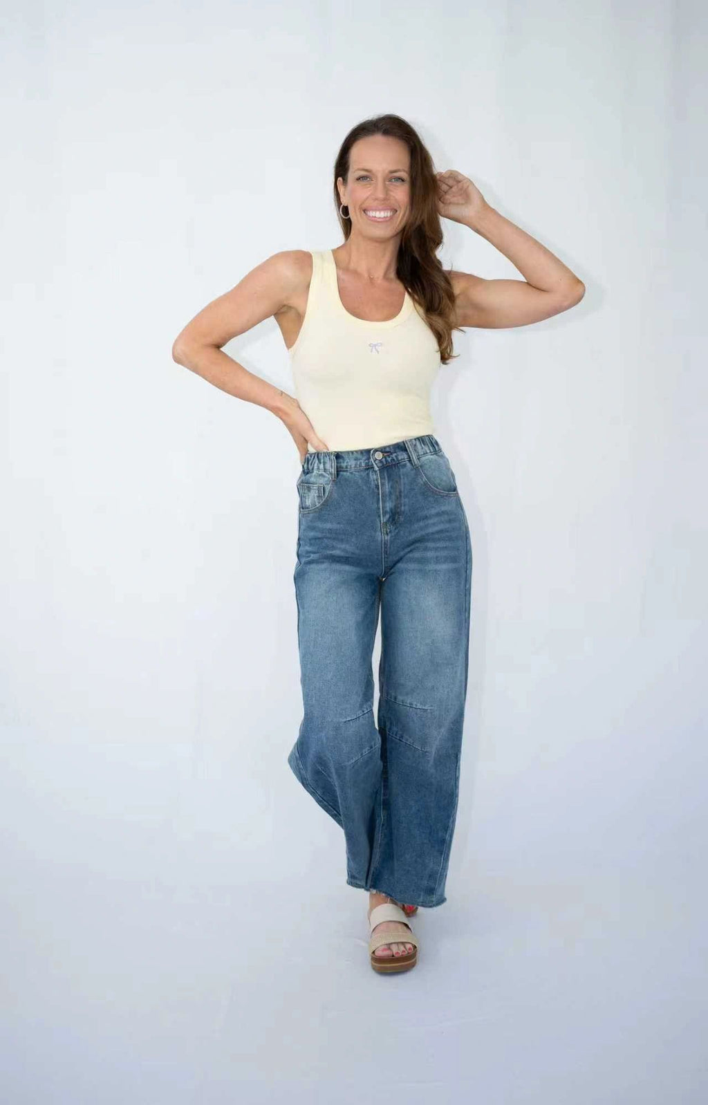 Ribbed Bow Embroidered Tank Top Asst Colours