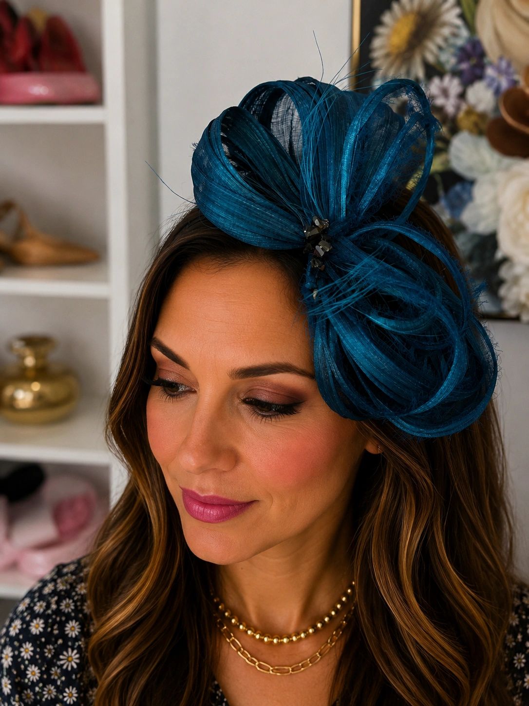 Teal Bow Looped & Beads Headhand Main image