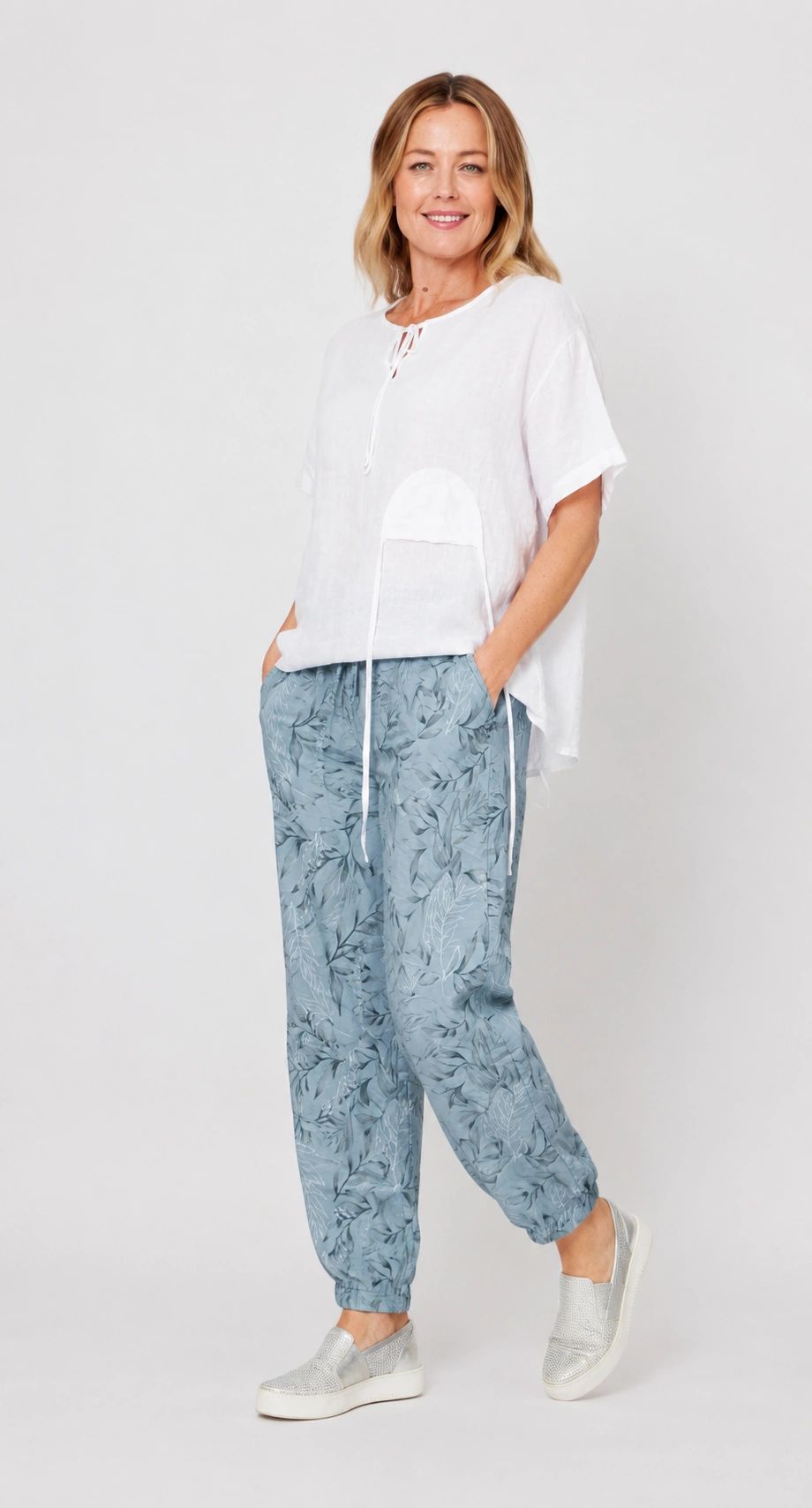 White Linen Upside Pocket Top