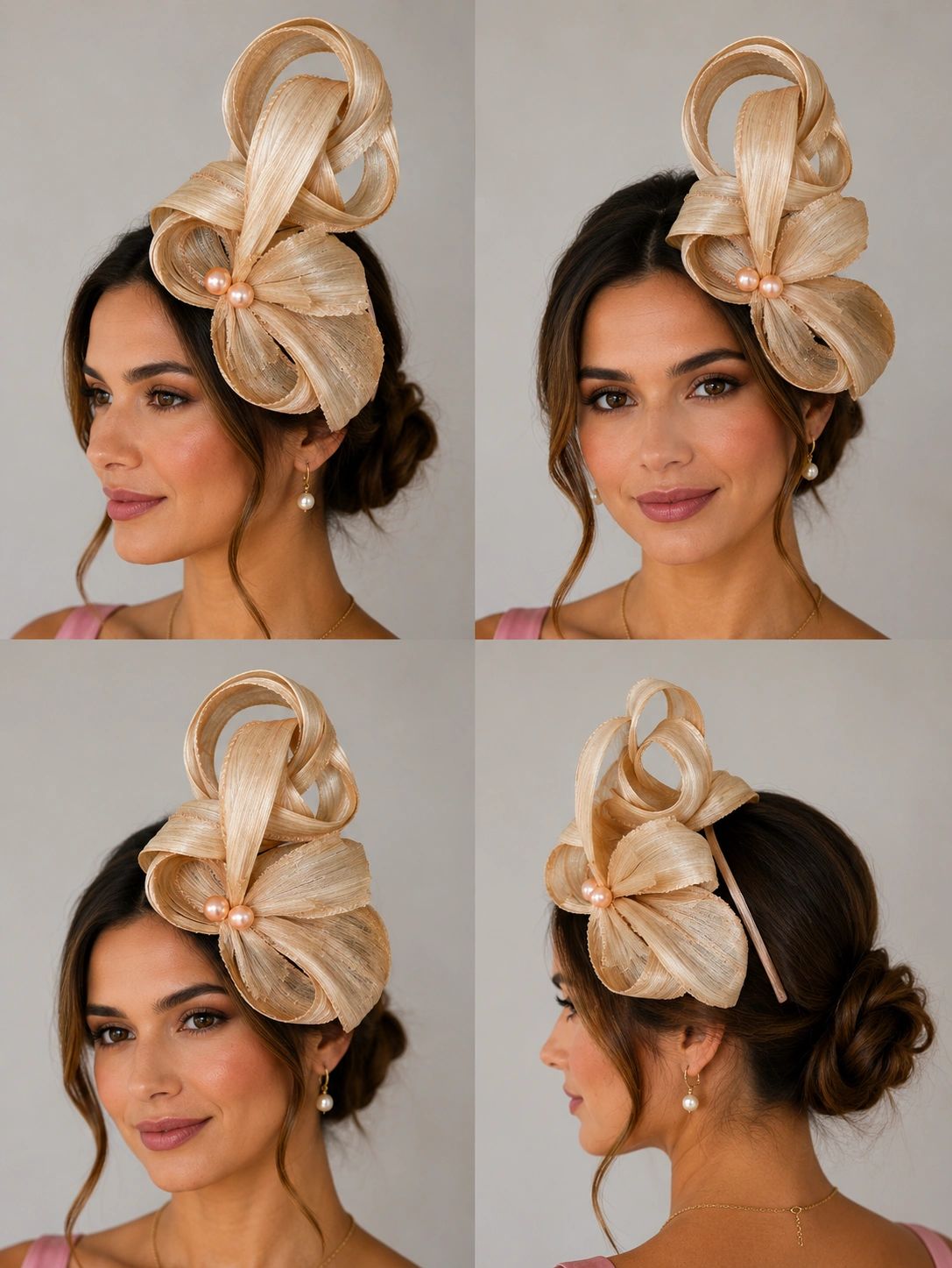 Dusty Pink Silk Abica Loop Fan and Pearl Headband