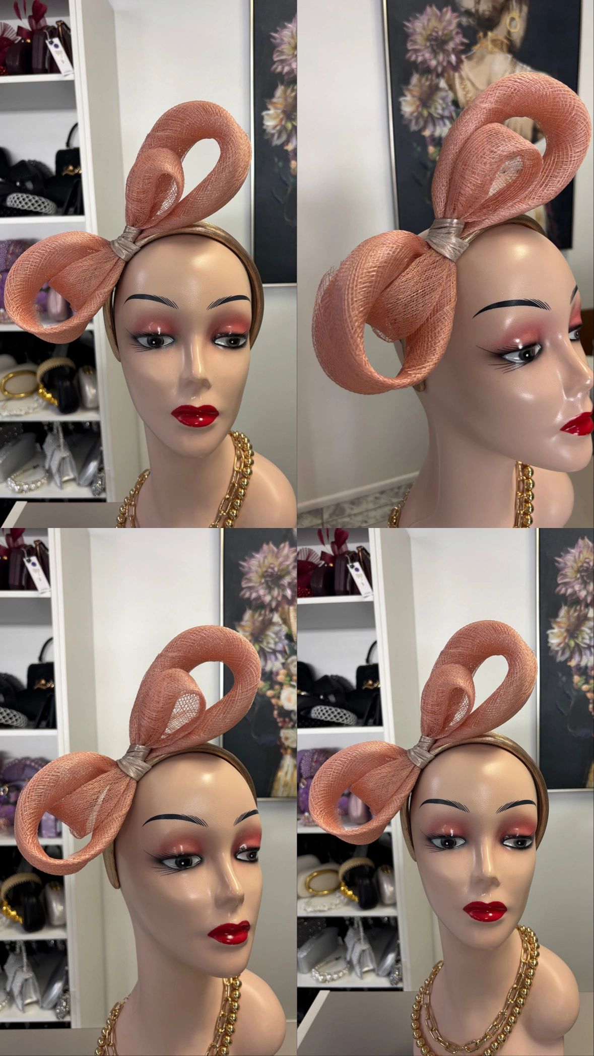 Dusty Pink Sinnamay Bow and Leather Headband Secondary image