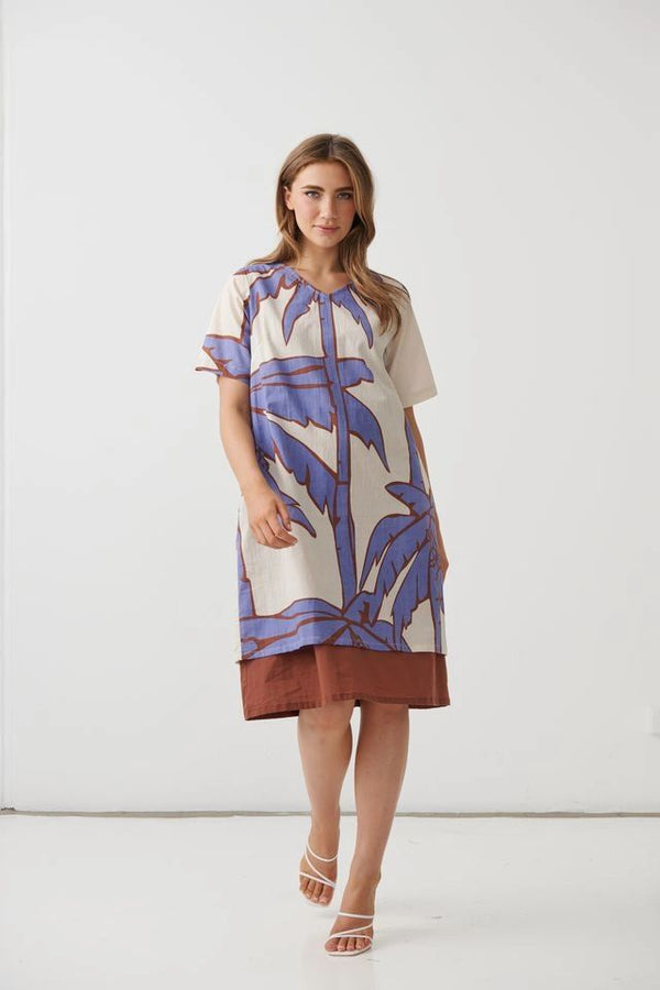 Lilac Palms Double Layer Hem Dress