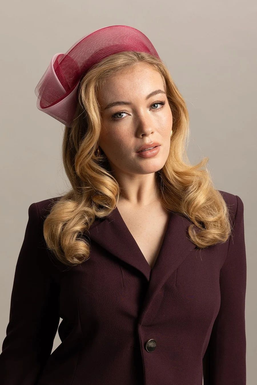 Britney Fascinator Burgundy and Pink