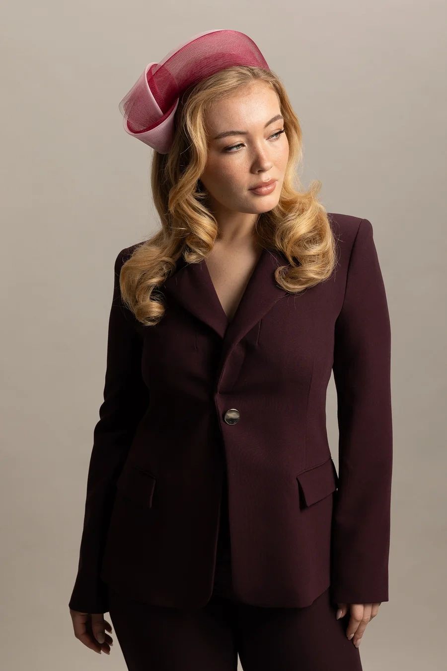 Britney Fascinator Burgundy and Pink