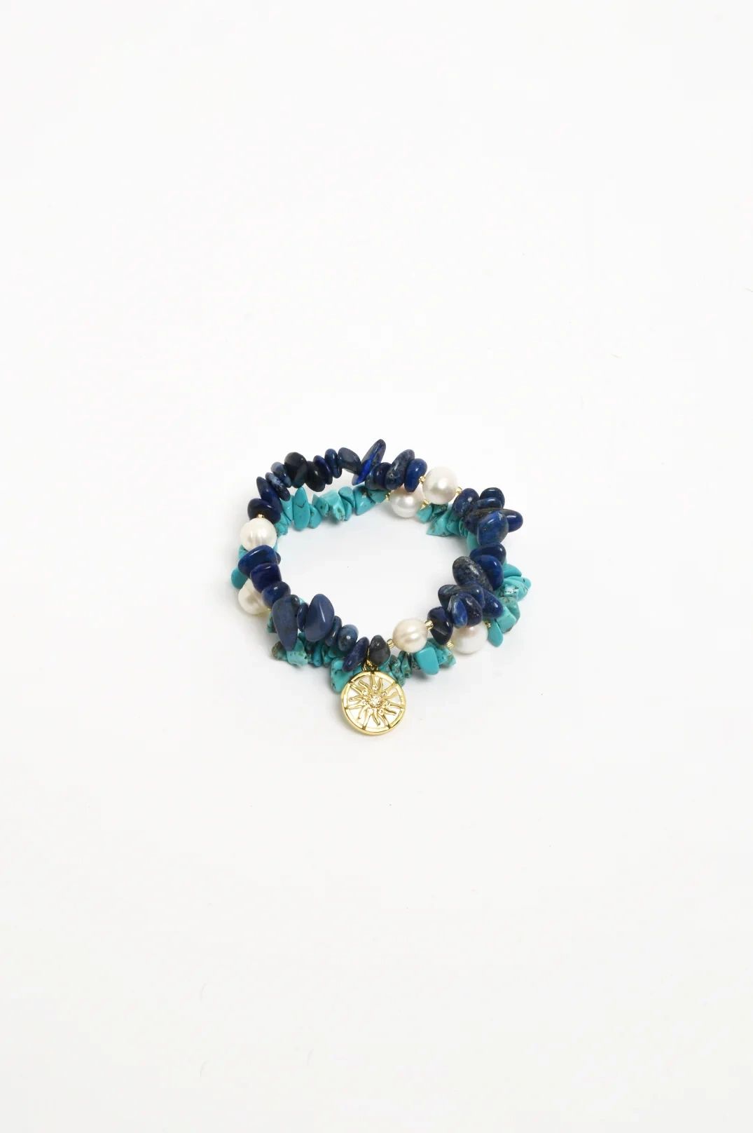 Adorne Sun Charm Stone Chip Pearl Stretch Bracelet Asst Colours Main image