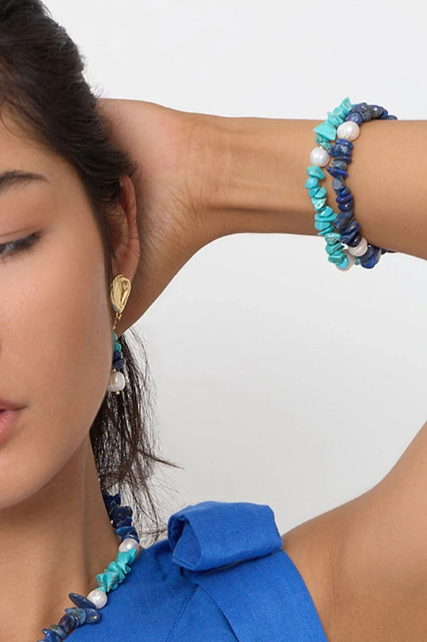 Adorne Sun Charm Stone Chip Pearl Stretch Bracelet Asst Colours