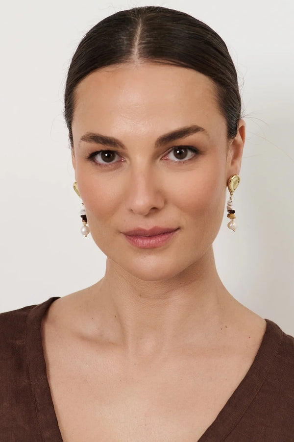 Adorne Freshwater Pearl Stone Chip Drop Earrings Asst Colours