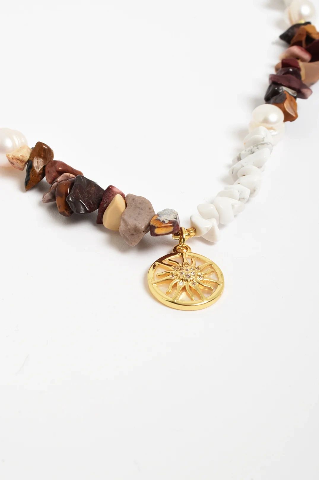 Adorne Sun Charm Stone Chip Pearl Necklace