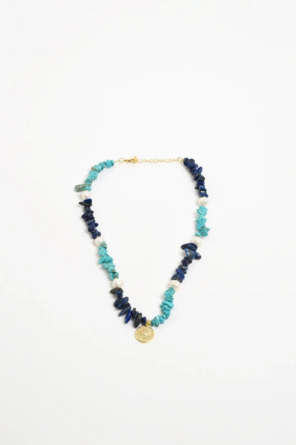 Adorne Sun Charm Stone Chip Pearl Necklace