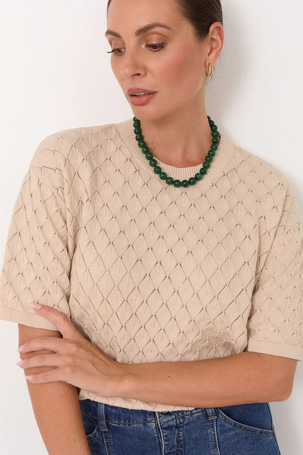 Adorne Stone Ball Bead Green Necklace