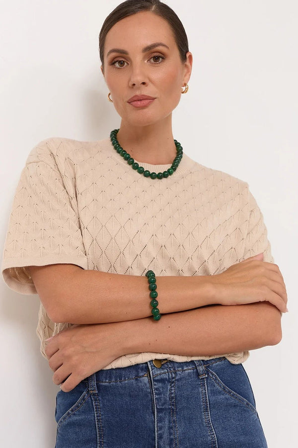 Adorne Green Stone Ball Bead Bracelet