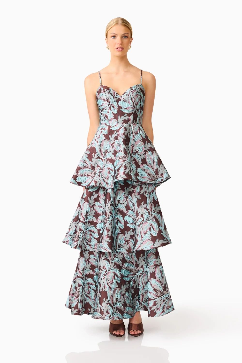 Elliatt Bloomia Tiered Gown Brown/Blue