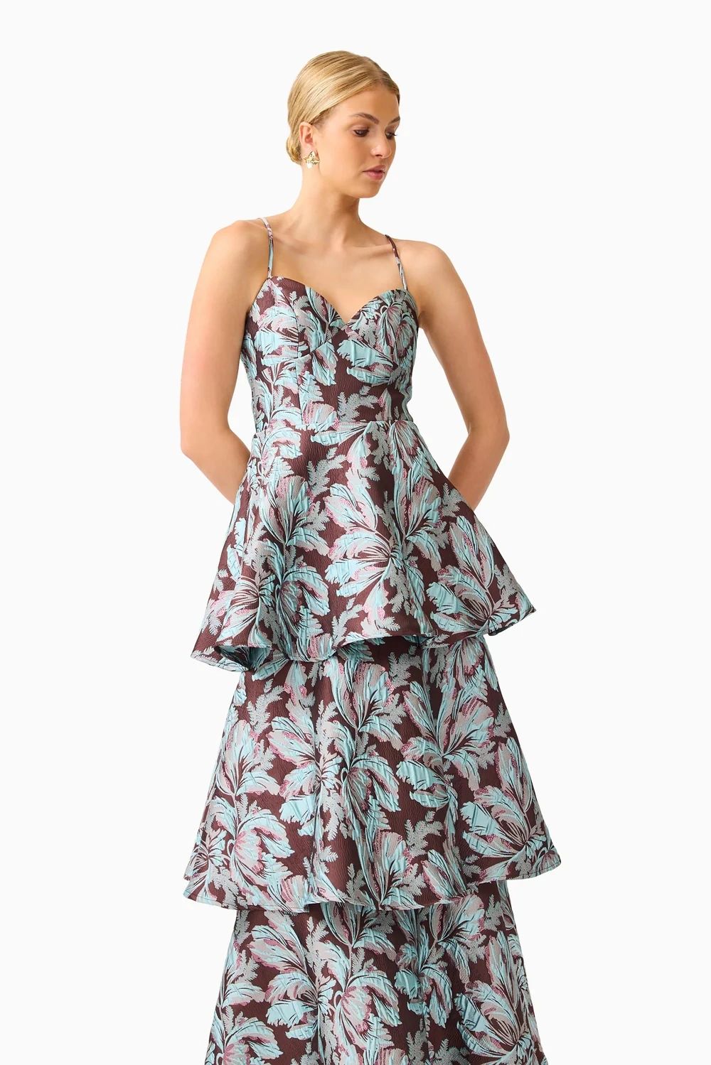 Elliatt Bloomia Tiered Gown Brown/Blue