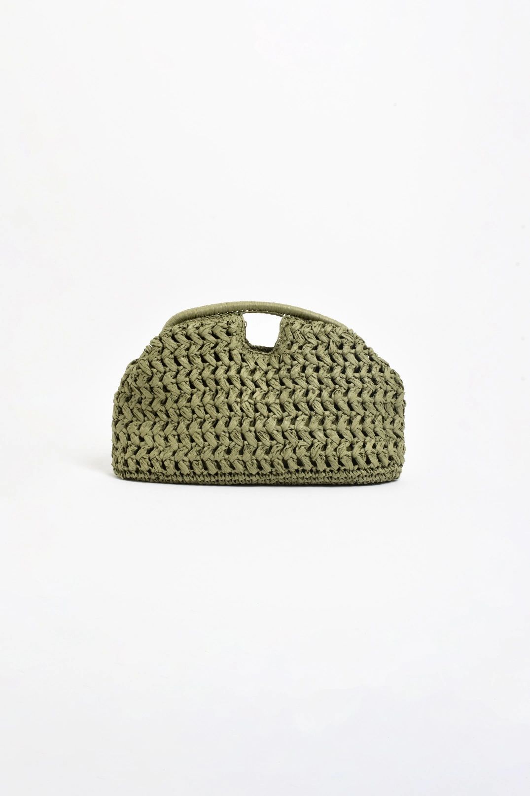 Adorne Open Handle Paper Weave Clutch Khaki