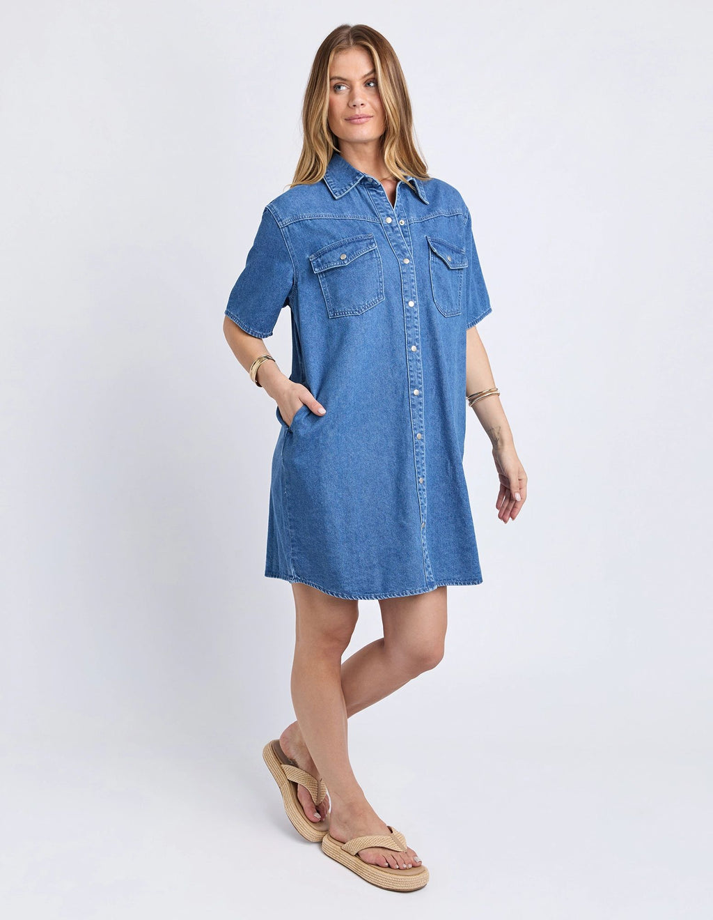 Foxwood Sorcha Denim Dress Mid Blue