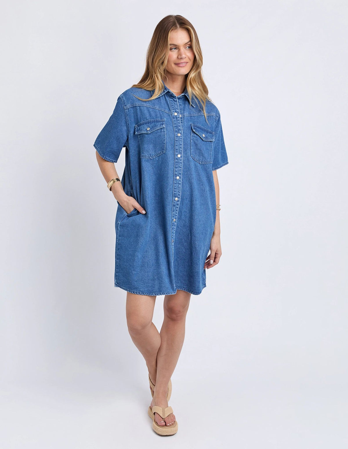 Foxwood Sorcha Denim Dress Mid Blue