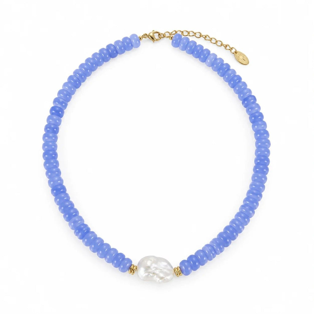 Aelia Periwinkle Beaded and Freshwater Pearl Necklace