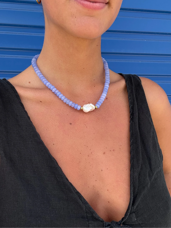 Aelia Periwinkle Beaded and Freshwater Pearl Necklace
