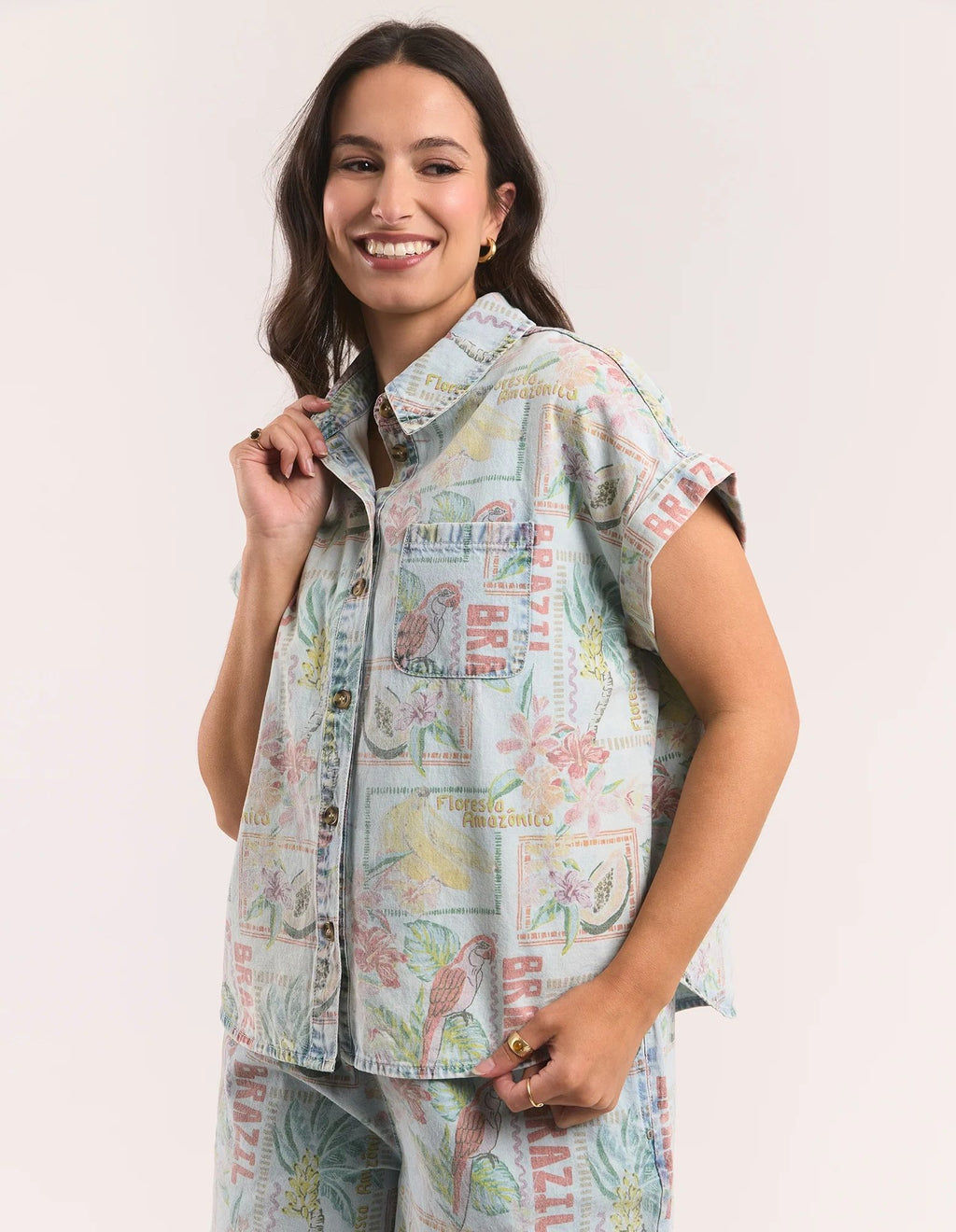 Elm Jade Printed Denim Shirt