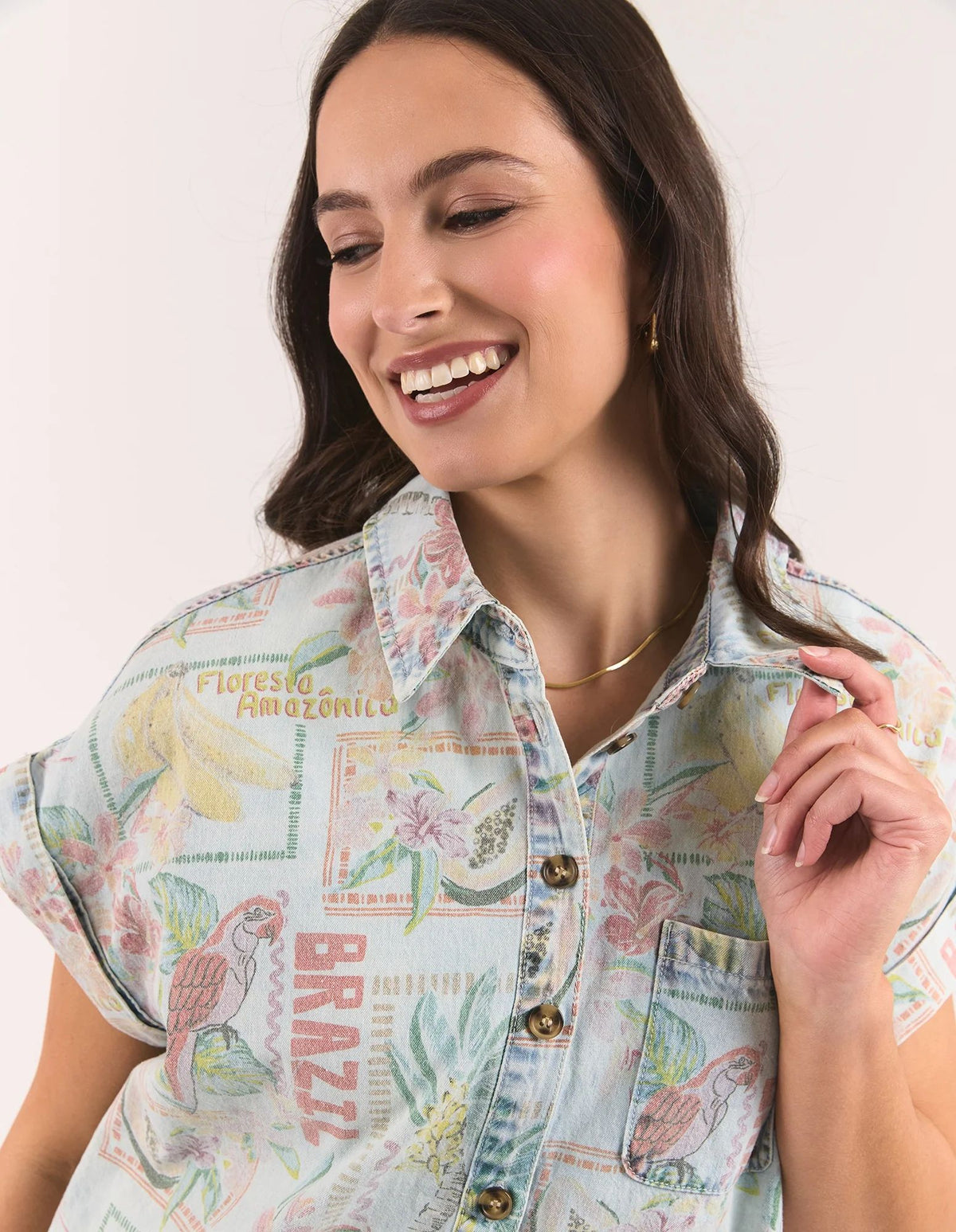 Elm Jade Printed Denim Shirt Main image