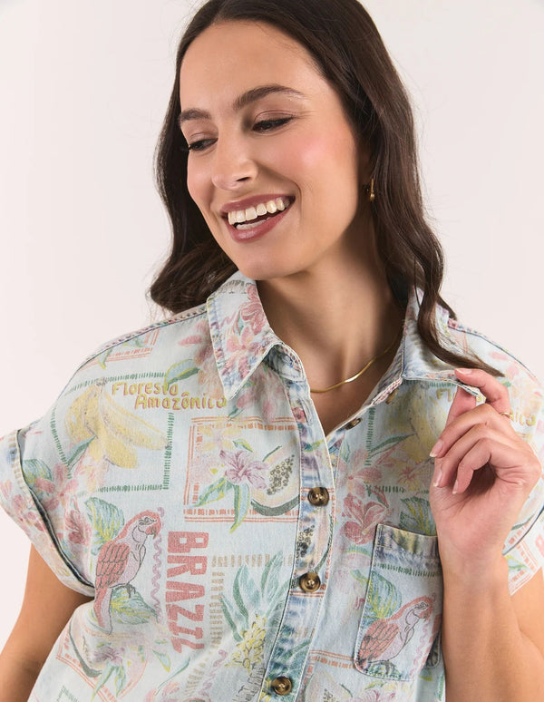 Elm Jade Printed Denim Shirt