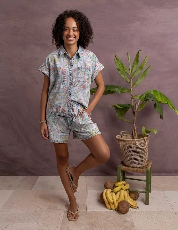 Elm Jade Printed Denim Shorts