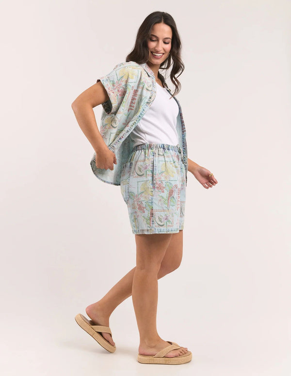 Elm Jade Printed Denim Shorts