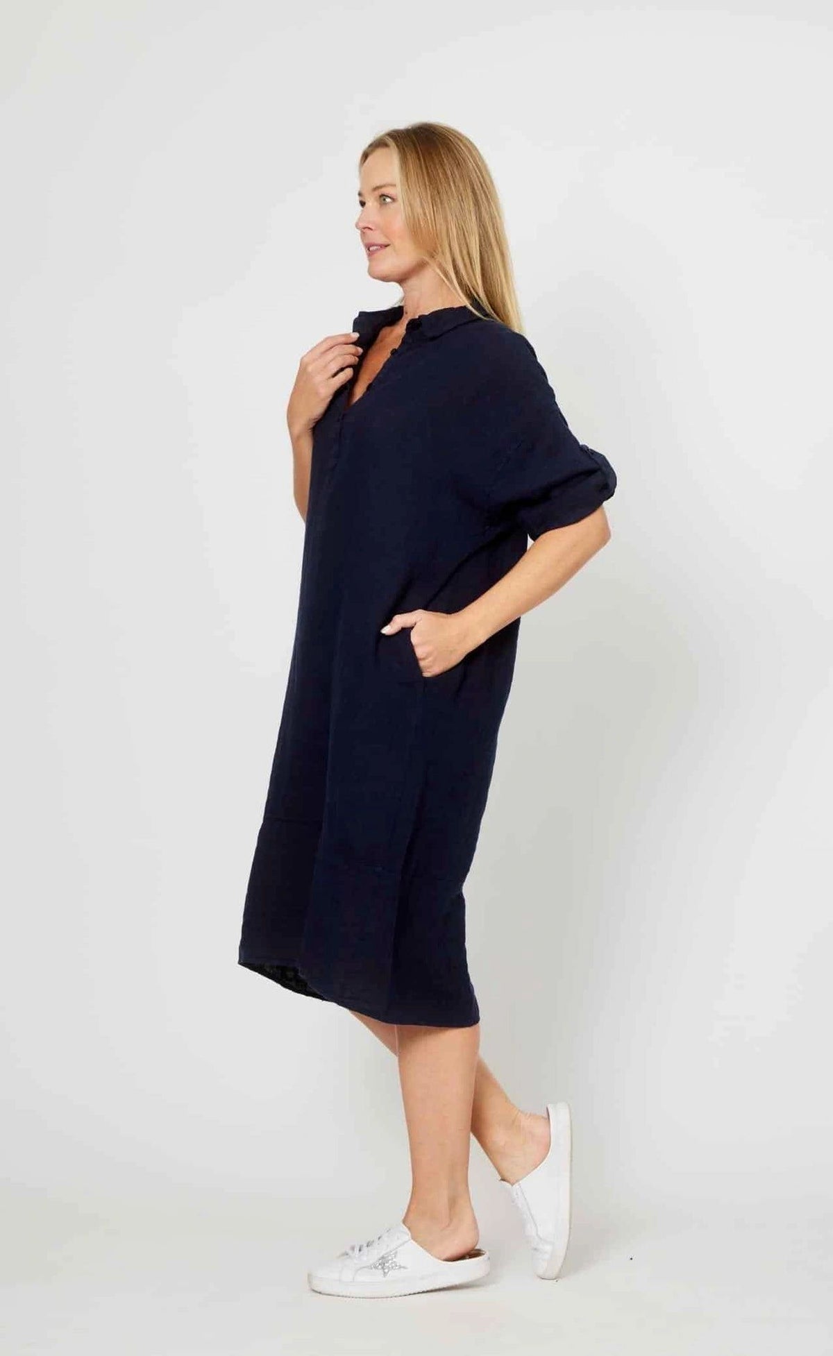 Button Down Metal Ring Dress Asst Colours