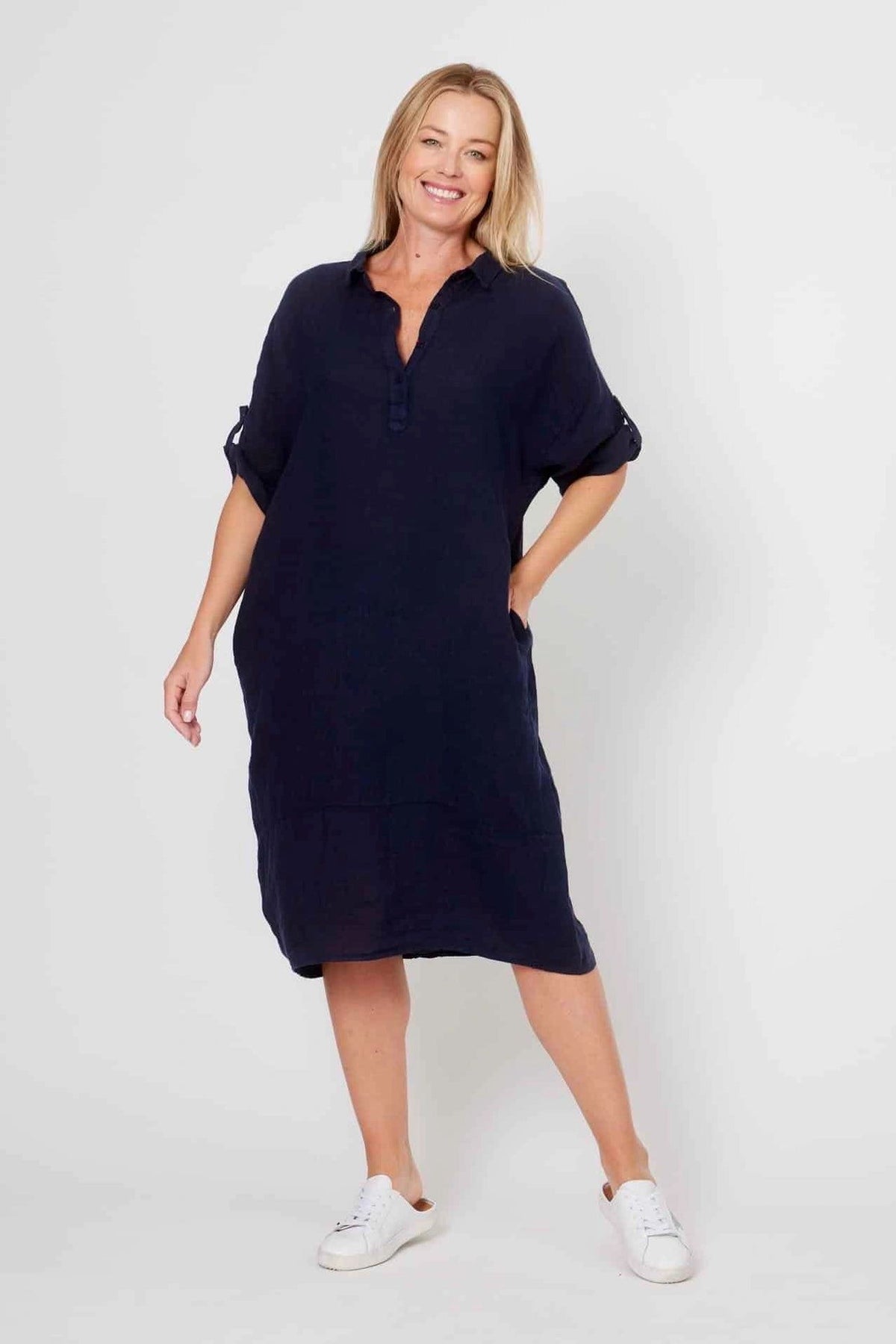 Button Down Metal Ring Dress Asst Colours