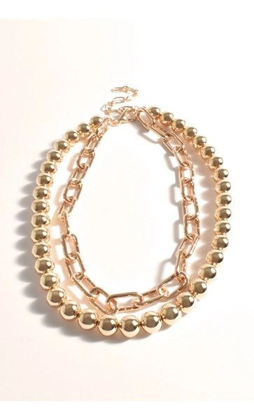 Adorne Ball and Chain Layer Necklace Gold