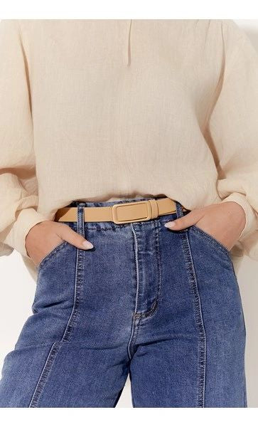 Adorne Camel Matte Buckle Thin Jeans Belt Secondary image