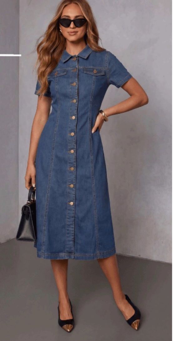 Stretch Denim Midi Dress