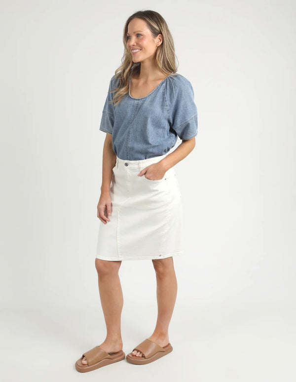 Elm Belle Denim Skirt Vintage White