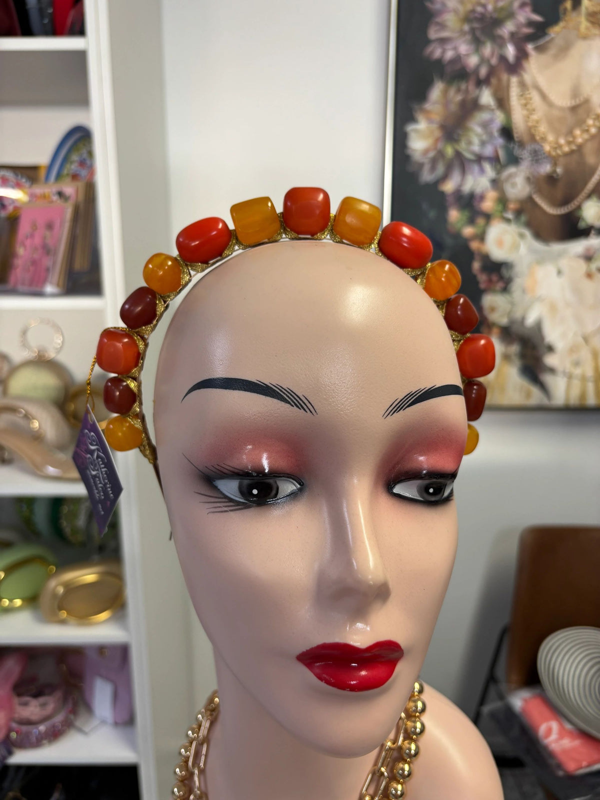 Multi Orange Toned & Gold Headband Main image