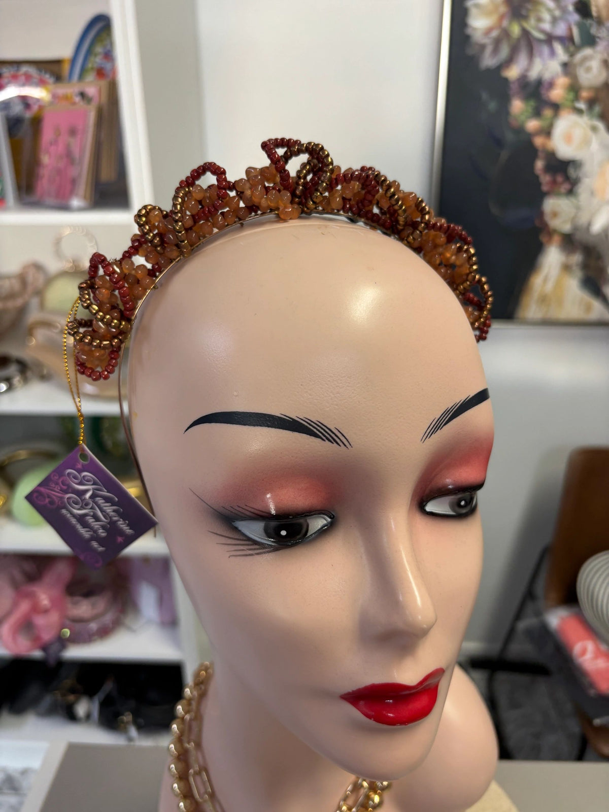 Brown,Bronze & Carmel Looped Beaded Headband