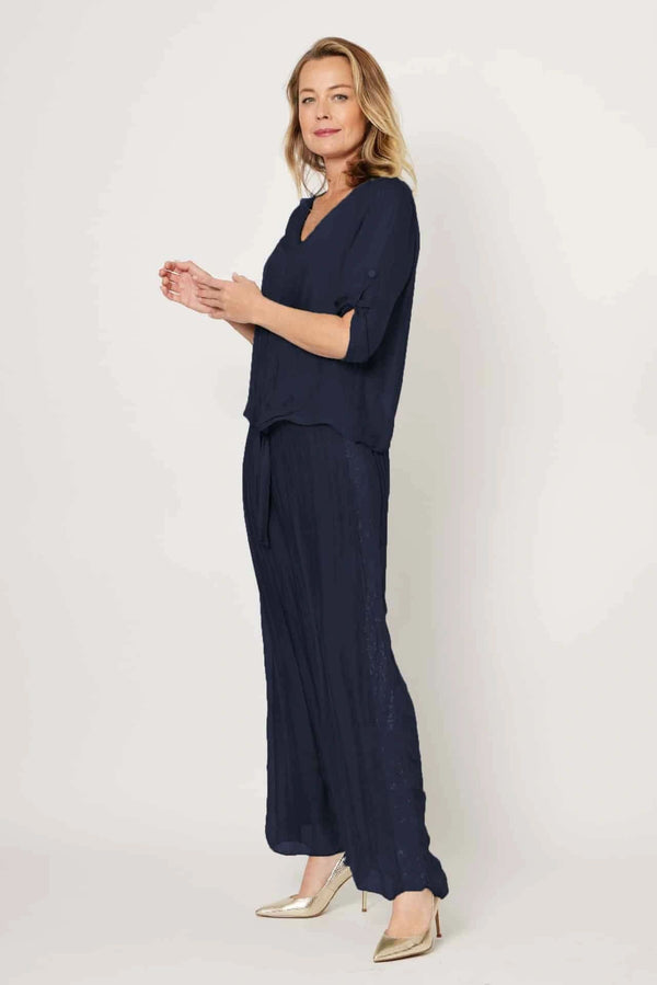 Silk Blend Sequin Trim Pants Asst Colours